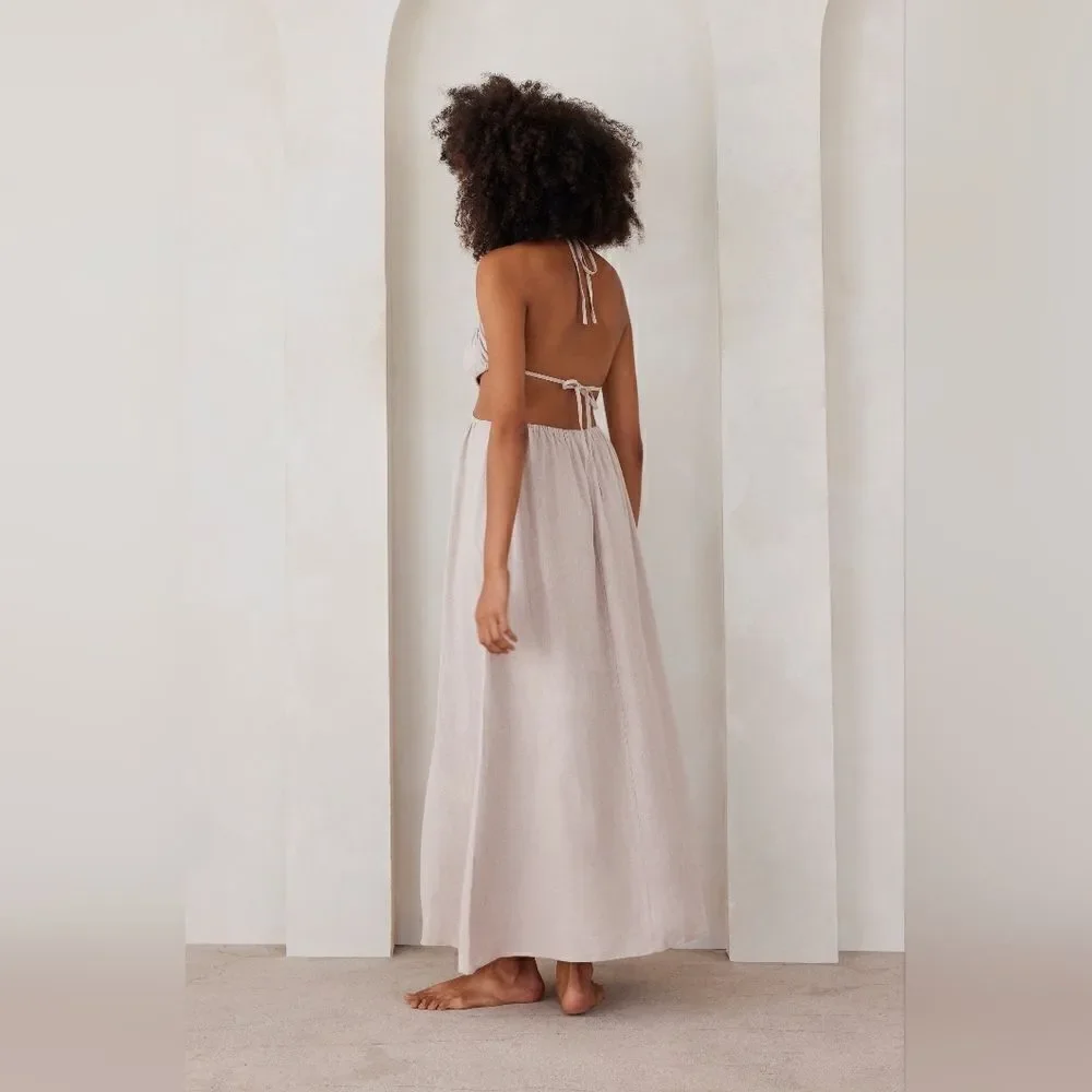 Bumpsuit Cut Out Linen Blend Dress - Picture 3 of 14